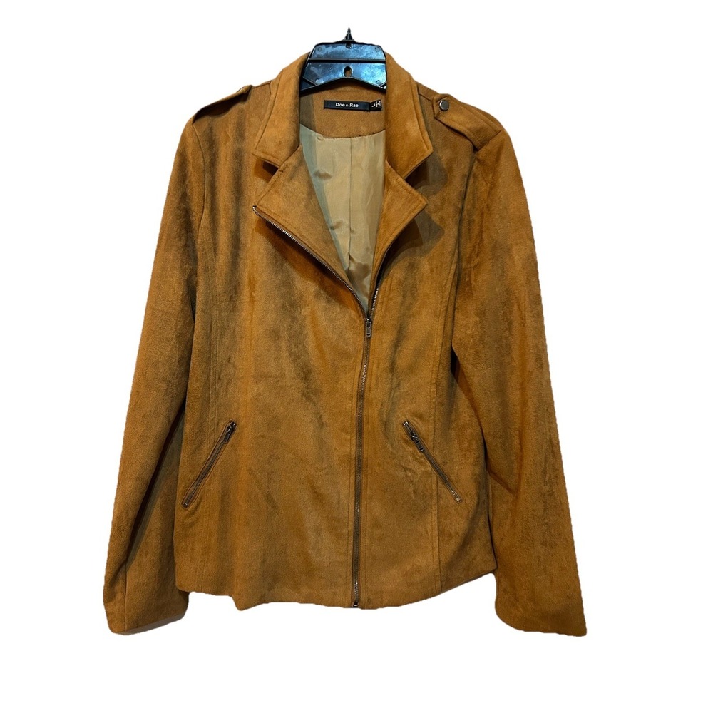 Doe & Rae Women's Zip Up Faux Suede Jacket Size Large Nutmeg Color EUC